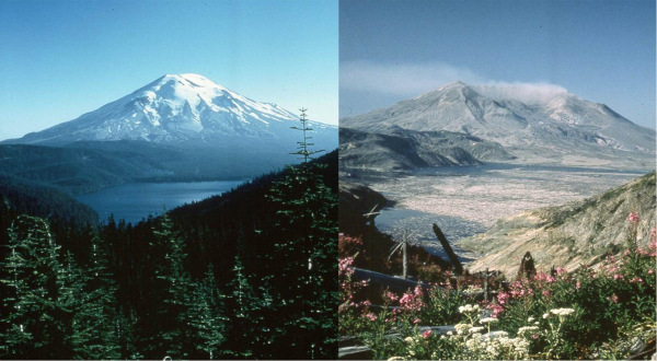 Antes e depois da erupção 